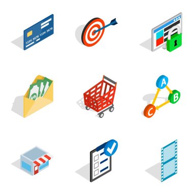 Bilgi ilerleme Icons set, izometrik stili