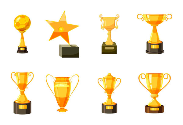 Gold cup icon set, cartoon style