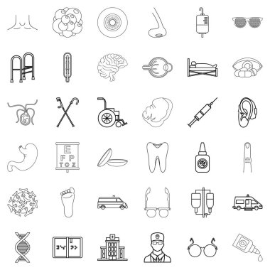 İlaç kimyager Icons set, anahat stili