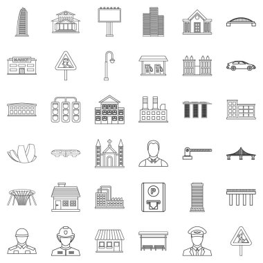 Büyük bir şehir Icons set, anahat stili