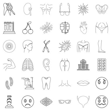 Sağlık memuru Icons set, anahat stili