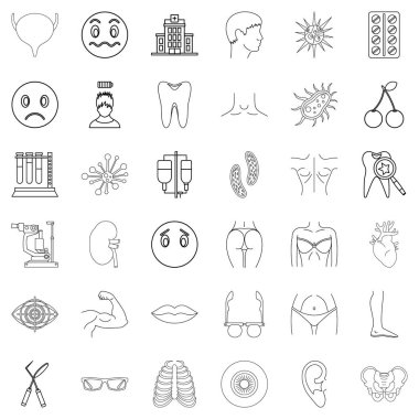 Tıbbi ilaç Icons set, anahat stili