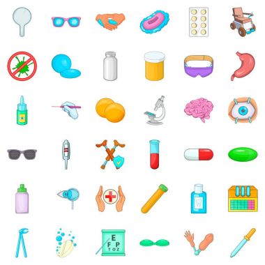 Fizik muayene Icons set, karikatür tarzı