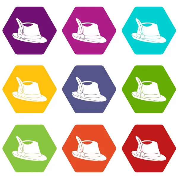Ierse hoed pictogrammenset kleur hexahedron — Stockvector