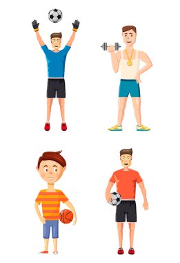 Sporcular simge seti, karikatür tarzı