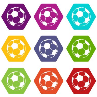 Renk altı yüzlü futbol topu Icon set