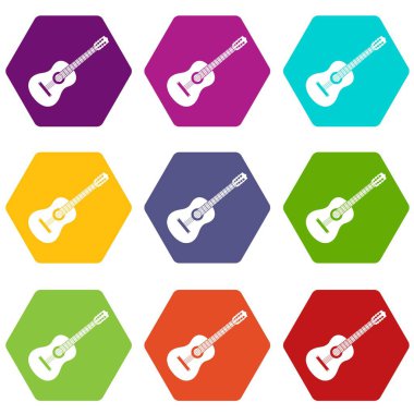Renk altı yüzlü gitar Icon set