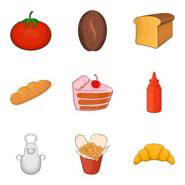 Akşam yemeği Icons set, karikatür tarzı