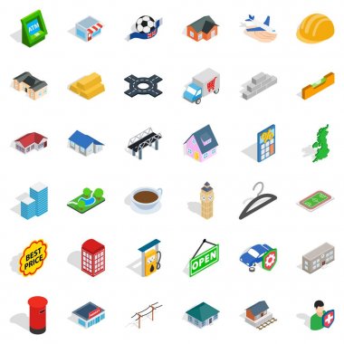Kentsel alan Icons set, izometrik stili