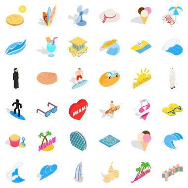 Tropikal şehir Icons set, izometrik stili