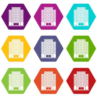 Renk altı yüzlü gökdelen Icon set