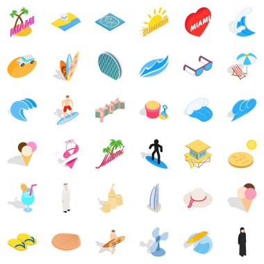 Tatil tropikal Icons set, izometrik stili