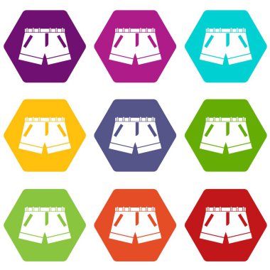 Renk altı yüzlü şort Icon set