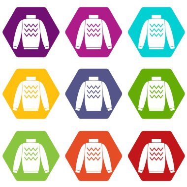 Renk altı yüzlü kazak Icon set