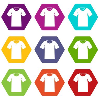Renk altı yüzlü tshirt Icon set