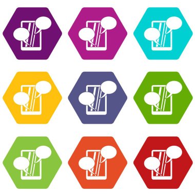 Renk altı yüzlü konuşma balonu telefon simgesini ayarla