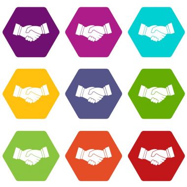 Renk altı yüzlü el sıkışma Icon set