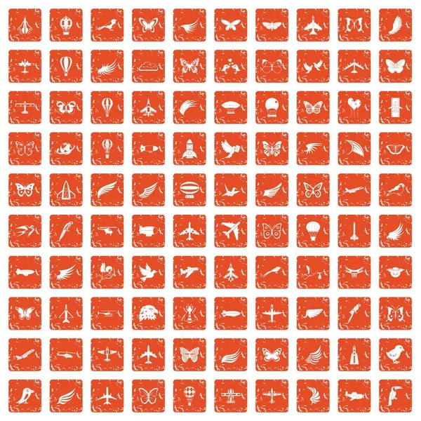 100 icone mosca set grunge arancione — Vettoriale Stock