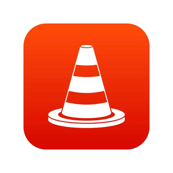 Cône de circulation icône numérique rouge — Image vectorielle