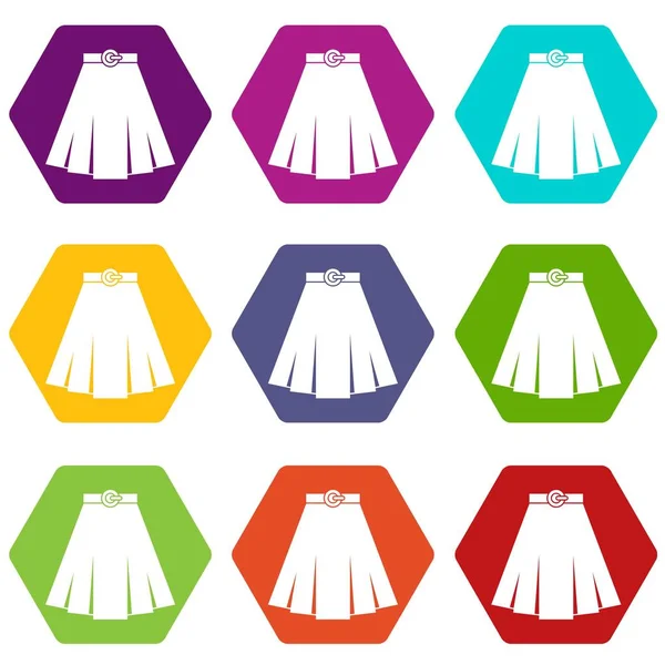 Falda icono set color hexaedro — Vector de stock