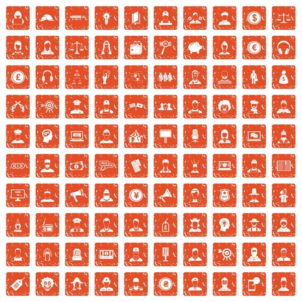 100 headhunter icons set grunge orange — Stock Vector