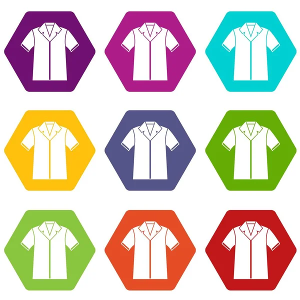 Набір іконок сорочки поло кольоровий гексаедр — стоковий вектор