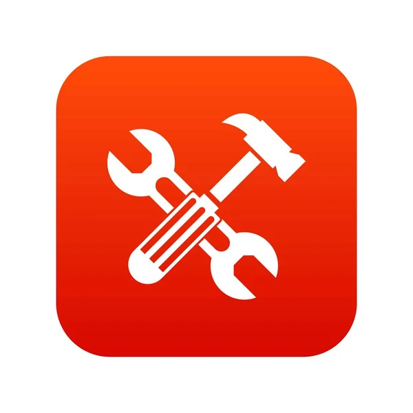 Hamer en de moersleutel pictogram digitale schroef rood — Stockvector