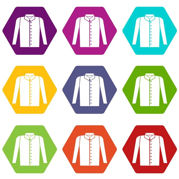Camisa ícone conjunto cor hexaedro — Vetor de Stock