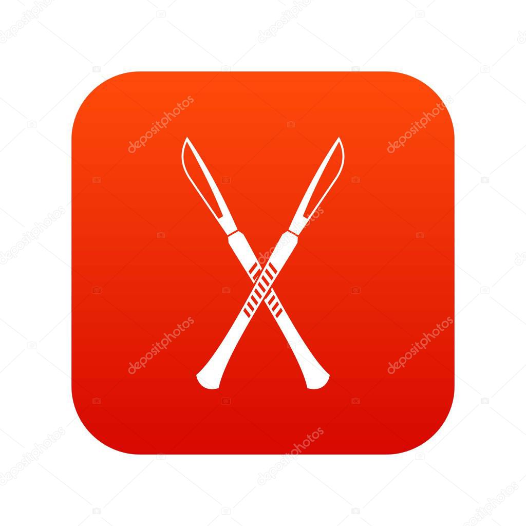Surgeon scalpels icon digital red