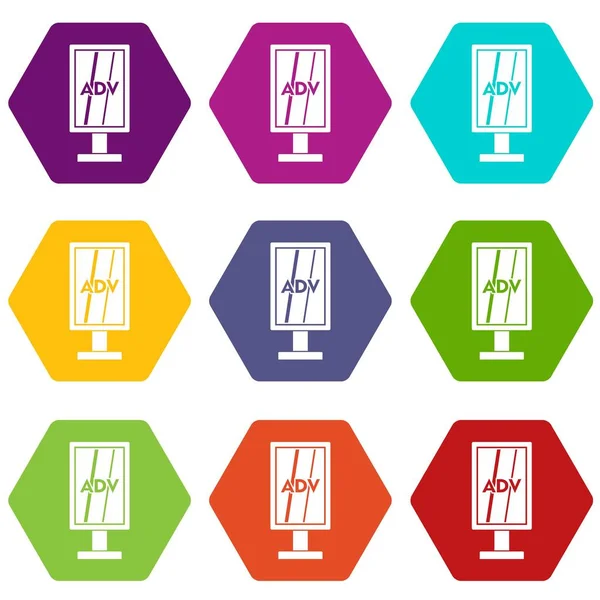 Esaedro a colori set icona stand pubblicitari — Vettoriale Stock