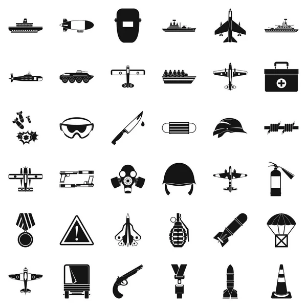 Symbole für militärische Ressourcen gesetzt, einfacher Stil — Stockvektor