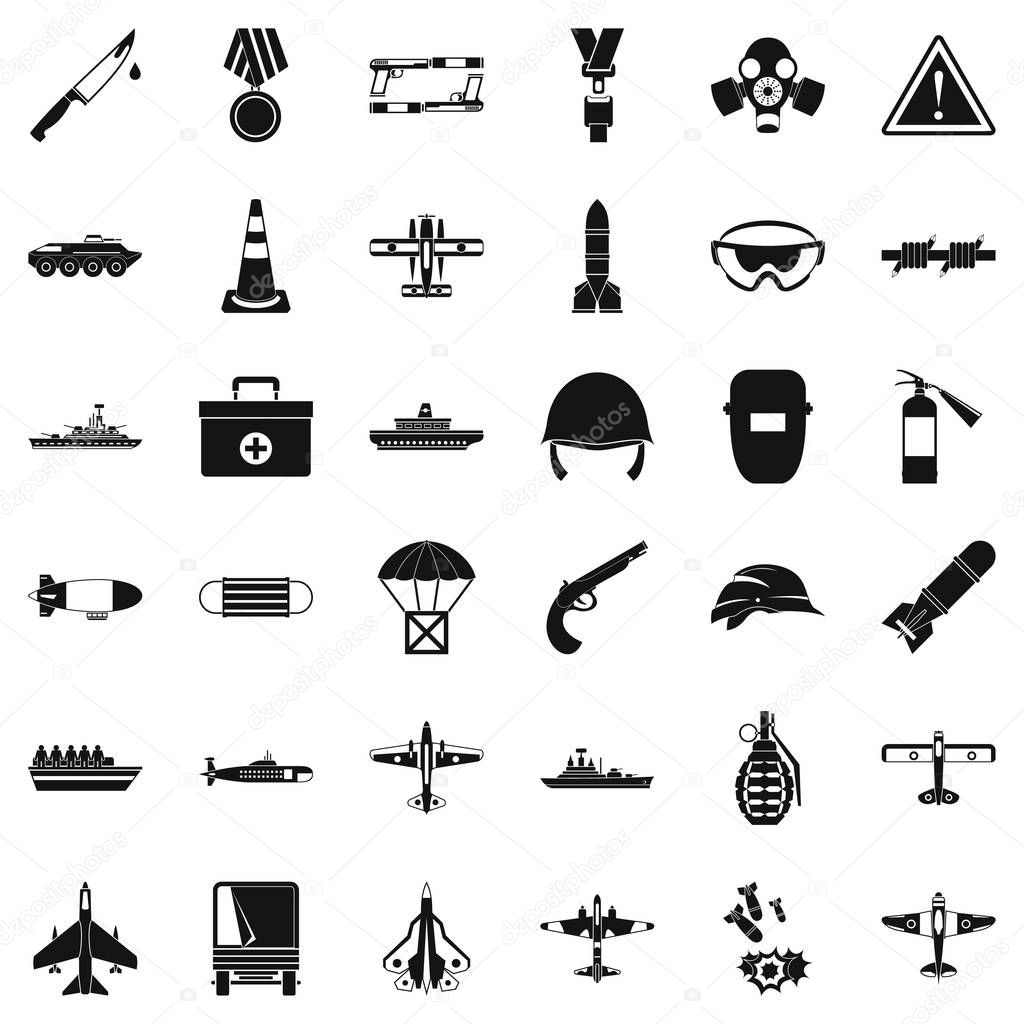 Military depot icons set, simple style