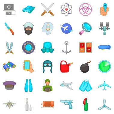 Askeri zorunluluk Icons set, karikatür tarzı