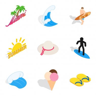 Beach kasaba Icons set, izometrik stili