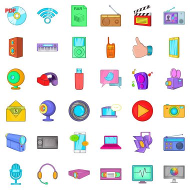 Medya bilgi Icons set, karikatür tarzı