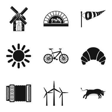 Kırsal yöre Icons set, basit tarzı