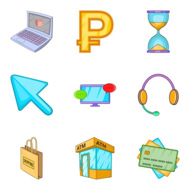 Mobil bankacılık simgeler ayarla, tarzı çizgi film