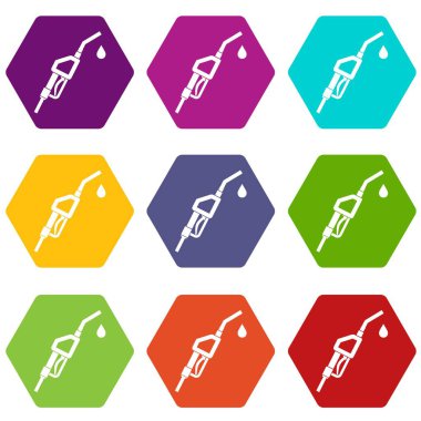 Renk altı yüzlü benzin pompa meme Icon set