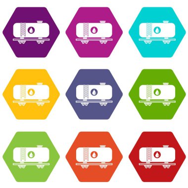 Renk altı yüzlü petrol demiryolu tank Icon set