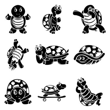 Mutlu kaplumbağa Icons set, basit tarzı