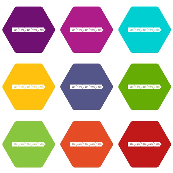 Porcentaje de flecha icono de la infografía establecer hexaedro de color — Vector de stock