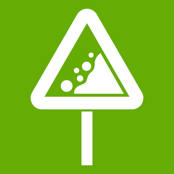 Caída de rocas advertencia señal de tráfico icono verde — Vector de stock