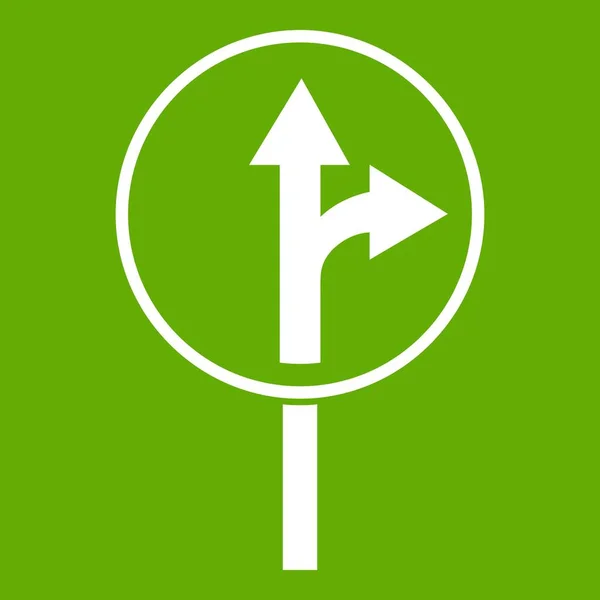 直或右拐前方路标图标绿色 — 图库矢量图片