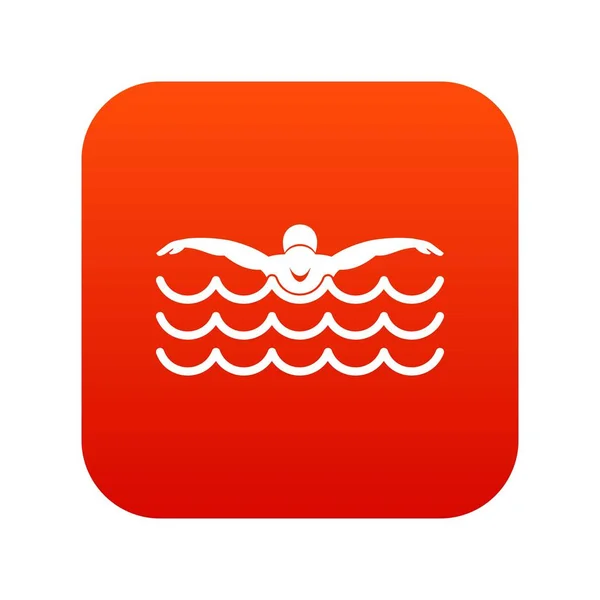 Ícone de nadador borboleta vermelho digital —  Vetores de Stock
