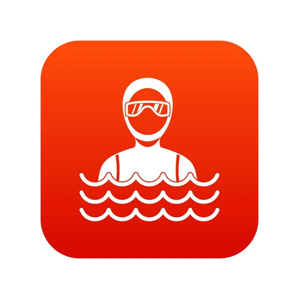 Scuba diver muž v potápěčský oblek ikonu digitální červená — Stockový vektor