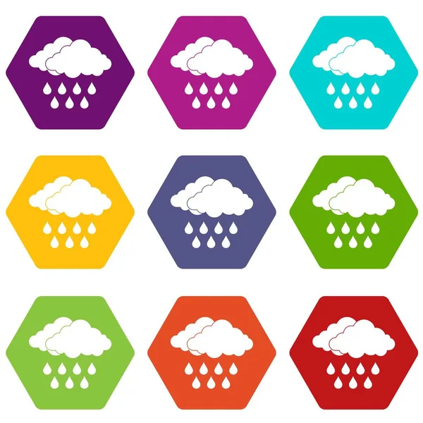 Cloud icon set color hexahedron — Stock Vector