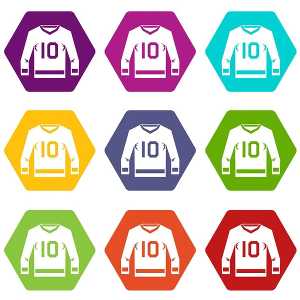 Набір іконок хокейної футболки кольоровий гексаедр — стоковий вектор