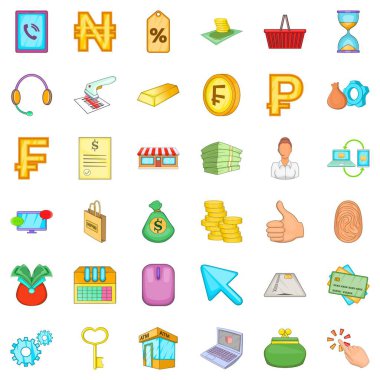 Banka office Icons set, karikatür tarzı