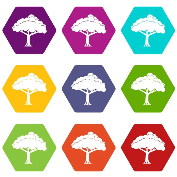 Árbol icono conjunto hexaedro de color — Vector de stock