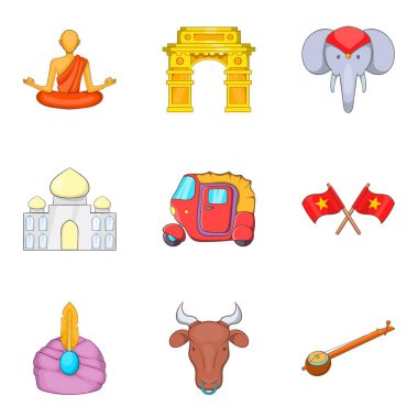 Oryantal gezi Icons set, karikatür tarzı
